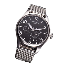 Parnis 44mm Parnis Watch Mens Stainless Steel Automatic Watch Mechanical Wristwatch Mesh Strap Luminous PAR66011