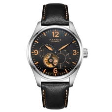 Parnis Mens Watches Parnis Skeleton Automatic Watch Gold 21 Jewel Desinger Mechanical Movement Watch Yellow Luminous Markers PAR66012