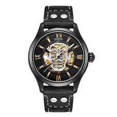 Parnis Automatic Watch Skull Luminous Skeleton Self Wind Wacht Men Black Bay Leather Sapphire Glass PAR89003