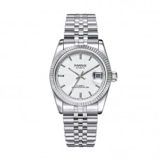 Parnis 36mm Silver Dial Men Watch Automatic Women Stainless Bracelet Mechanical Calendar Sapphire Crystal Casual Watches PAR98001