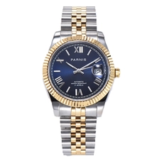 Parnis Blue Dial Men's Watches Calendar Japan Movement 21 Jewels Automatic Mechanical Mens Wristwatch PAR98008