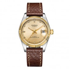 Parnis 36mm Silver Dial Men's Mechanical Automatic Watch Sapphire Crystal Leather Strap Watches 21 Jewels PAR98014