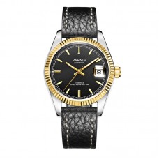 Parnis 36mm Silver Dial Men's Mechanical Automatic Watch Sapphire Crystal Leather Strap Watches 21 Jewels PAR980117