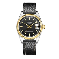 Parnis 36mm Silver Dial Men's Mechanical Automatic Watch Sapphire Crystal Leather Strap Watches 21 Jewels PAR980117