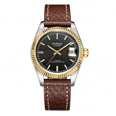Parnis 36mm Silver Dial Men's Mechanical Automatic Watch Sapphire Crystal Leather Strap Watches 21 Jewels PAR98018