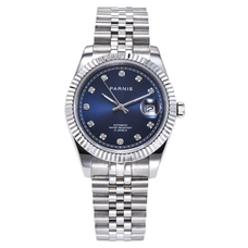 Parnis Blue Dial Automatic Mechanical Watches Men Diamond Scale Calendar Mens Watch PAR98024