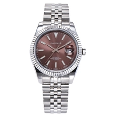 Parnis 39.5mm Brown Dial Stainless Steel Case Automatic Calendar 21 Jewels Mechanical Men Watch PAR98027