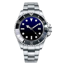 Parnis 44mm Black And Blue Dial Ceramic Rotating Luminous Marks Bezel Japan Automatic Movement Stainless Steel Band Mens Watch PAR69001