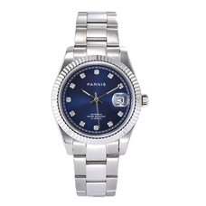 Parnis 39.5mm Blue Dial Japan Movement Calendar Automatic Mechanical 20mm Bracelet man clock Mens Watch PAR88003