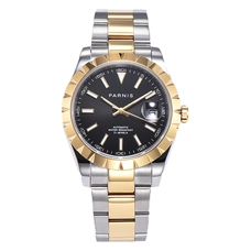 Parnis Automatic Mechanical Mens Watch Stainless Steel Bracelet Gold Bezel Sapphire Crystal Date Men's Watches PAR88009