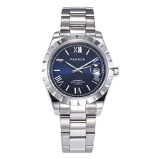 Parnis Blue Dial Roman Scale Automatic Mechanical Mens Watch Silver Stainless Steel Bracelet Mens Watches PAR88011