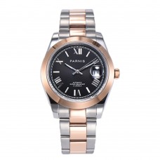 Parnis 39.5mm Black Dial Automatic Mechanical Men's Watches Calendar Japan Movement Rose Gold Bezel Men Watch PAR88012