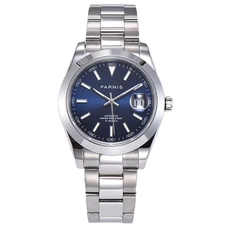 Parnis Blue Dial Men's Watches Calendar Miyota 8215 Movement 21 Jewels Automatic Mechanical Mens Wristwatch PAR88024