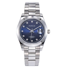 Parnis Blue Dial Men's Watches Calendar Miyota 8215 Movement 21 Jewels Automatic Mechanical Mens Wristwatch PAR88025