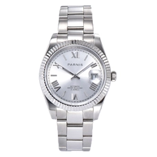 Parnis 39.5mm Silver Dial Automatic Mechanical Watches Stainless Steel Strap Japan Movement Sapphire Glass Men's Watch PAR88029