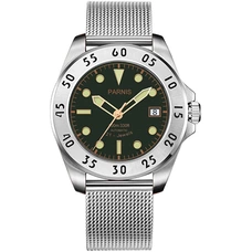 Parnis 43mm Green Dial Self-Winding Movement  Stainless Steel Mesh Band 100M Waterproof Men's WatchPAR06007