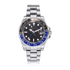 Parnis 40MM Black Dial Mens Mechanical Wristwatch Stainless Steel GMT Watch Sapphire Crystal Automatic Mens Watch PAR51001G