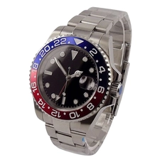 Parnis 40mm Black Dial GMT Red And Blue Bezel Date Window Automatic Mens Watch PAR51004G