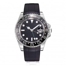 Parnis 40mm Black Dial Black Ceramic Bezel Sapphire Glass GMT Function Automatic Movement Mens Watch PAR51010G