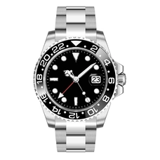 Parnis 40mm Black Dial Sapphire Glass Ceramic Bezel Stainless Steel Band GMT Function Automatic Movement Mens Watch PAR51011G